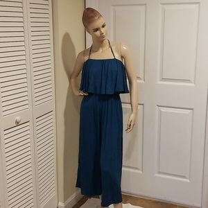 Teal Green Capri Rayon Halter Jumpsuit New Read